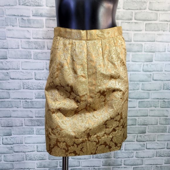 Vintage‎ 60s Gold Metallic Jacquard Brocade High Waisted Aline Mini Skirt Mod - Picture 1 of 8
